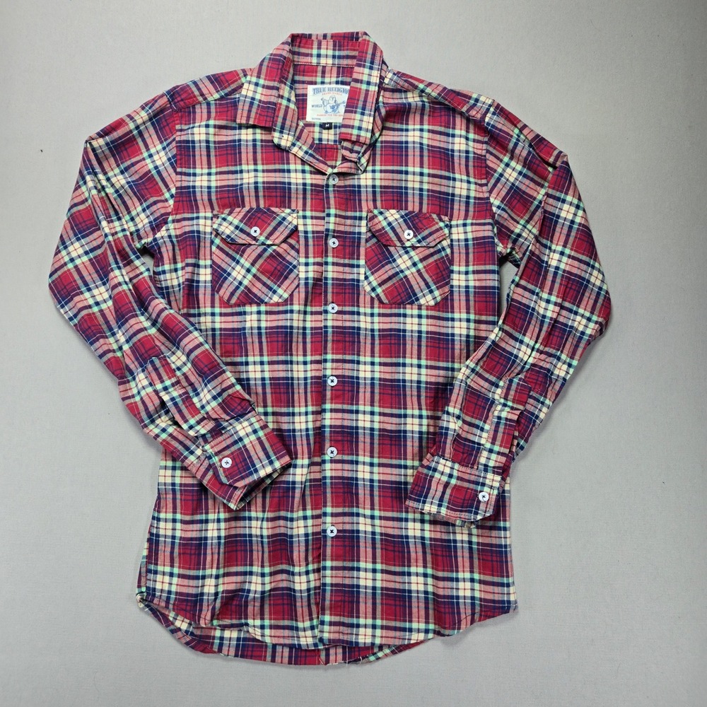 True Religion Flannel‎ Shirt Plaid Button Up Long Sleeve World Tour Mens M